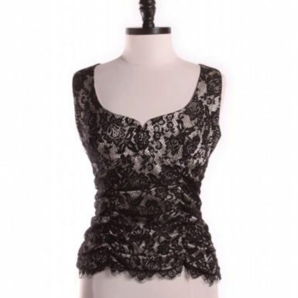 White House Black Market Lace Overlay Top
